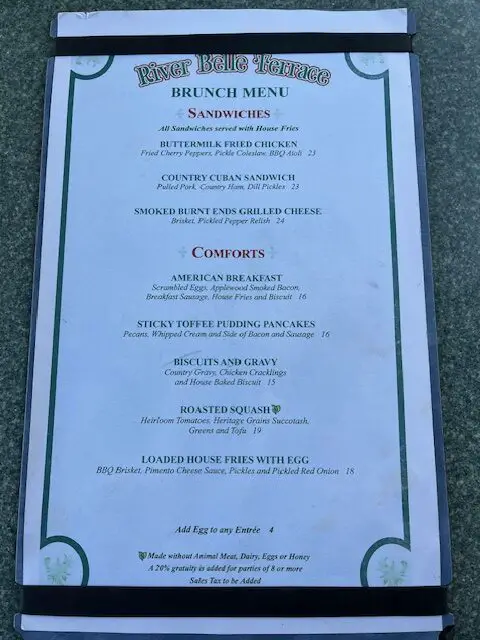 River Belle Terrace Brunch Menu