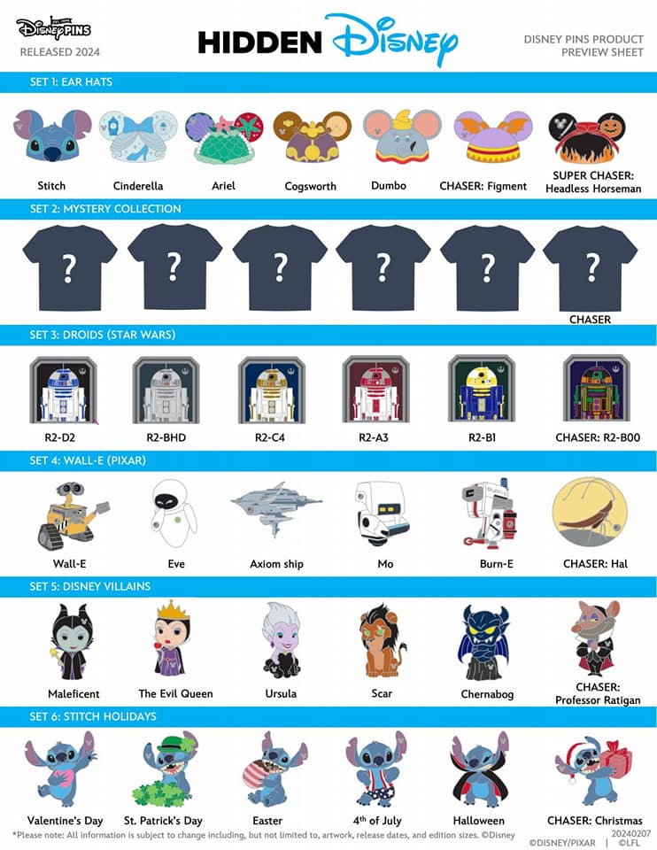 Hidden Disney 2024 Disney Pins Product Preview Sheet