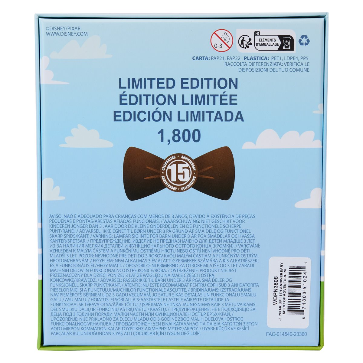 Up 15th Anniversary Spirit of Adventure 3-Inch Collector Box Pin Limited Edition Size