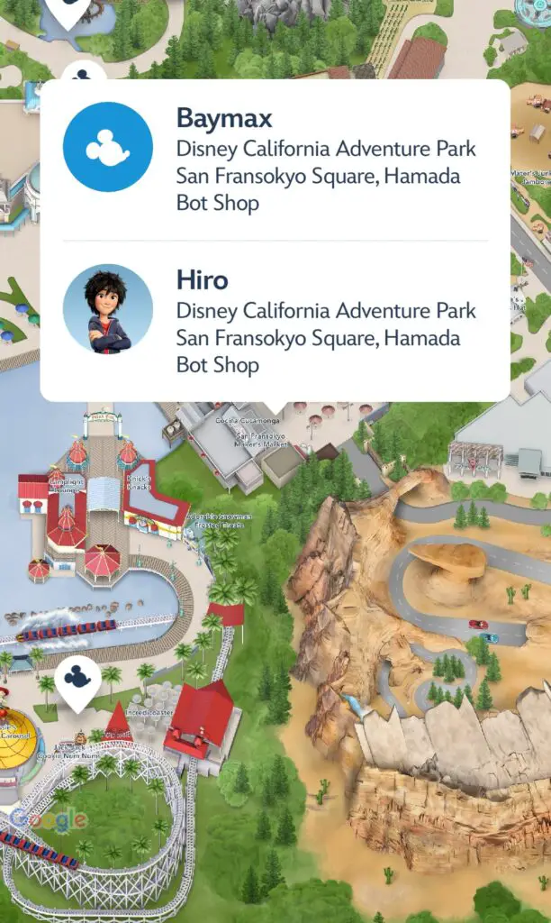 Disneyland App Character Meet & Greet Location Information