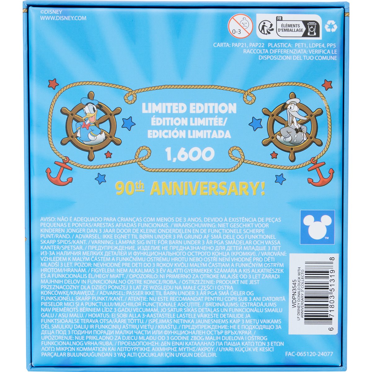 Donald Duck 90th Anniversary Lenticular 3-Inch Collector Box Pin - Back of Box