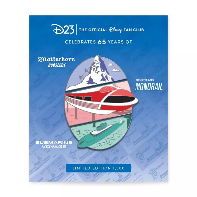 D23-Exclusive Matterhorn Bobsleds, Disneyland Monorail, Submarine Voyage 65th Anniversary Pin Set – Limited Edition