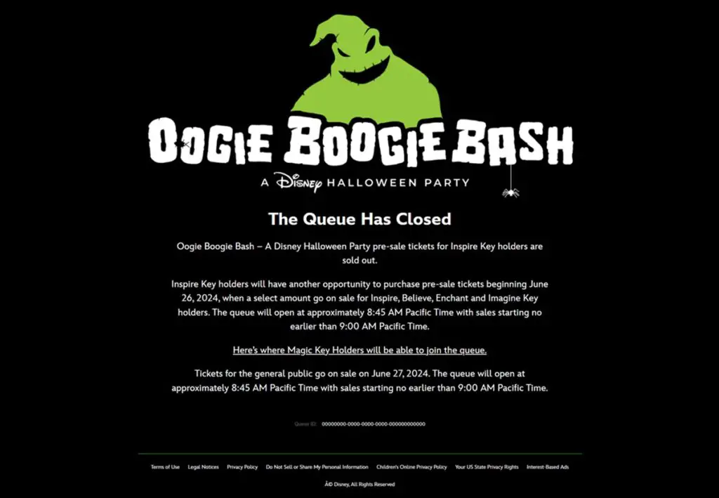 Oogie Boogie Bash Inspire Magic Key Ticket Presale Sold Out