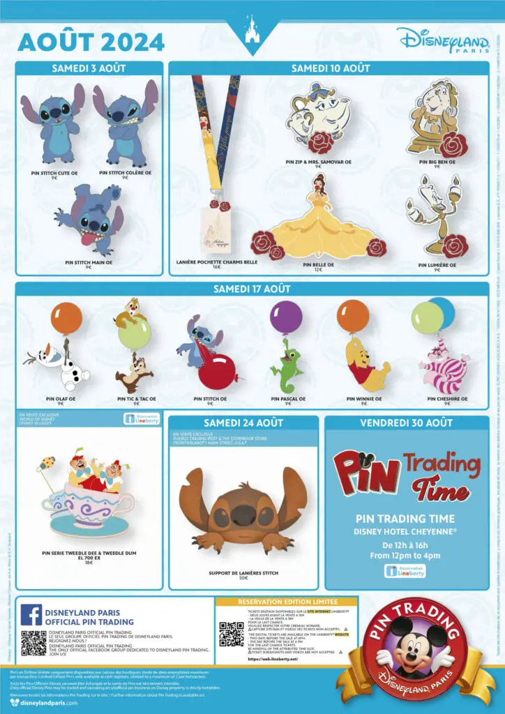 Disneyland Paris August 2024 Pins Release Preview Sheet & Schedule