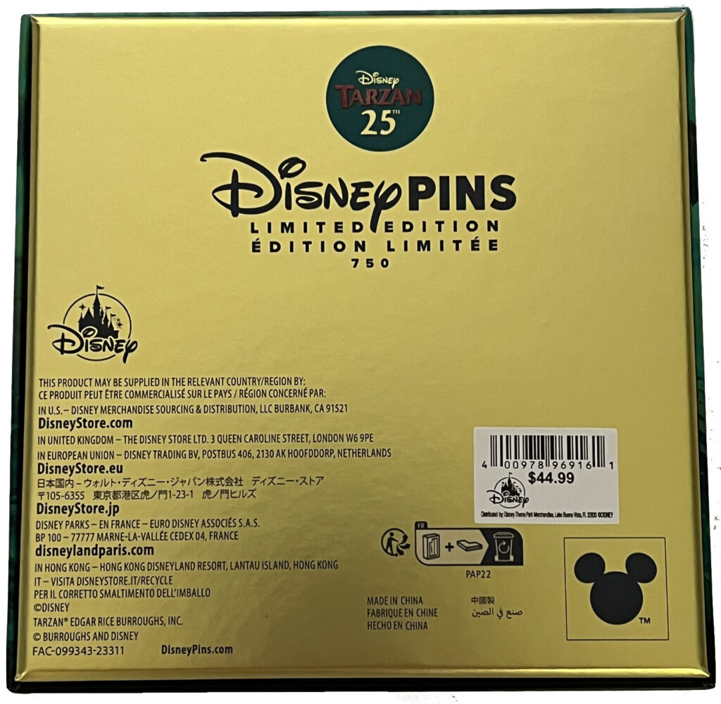 Disney Pins Tarzan 25th Anniversary Limited Edition Box Pin - Back of Box