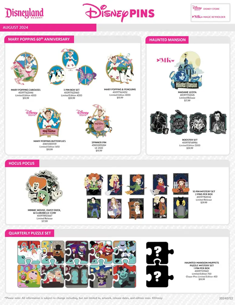 Disneyland Pin Preview Sheet - August 2024 - Page 2