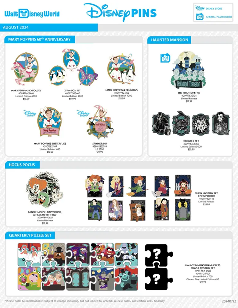 Walt Disney World Pin Preview Sheet - August 2024 - Page 2