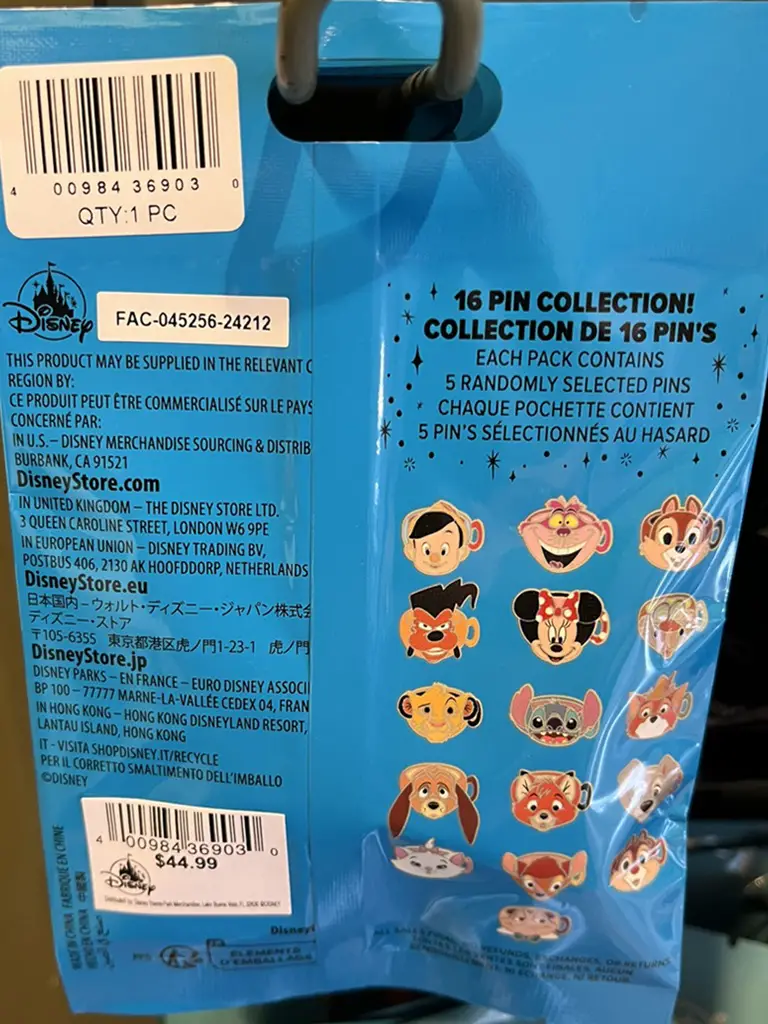 Disney Character Mugs Mystery Pin Pouch - Back of Pouch