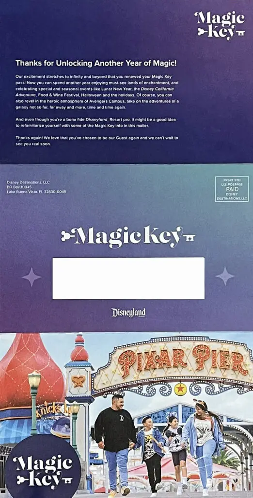 Disneyland Magic Key Renewal Mailer