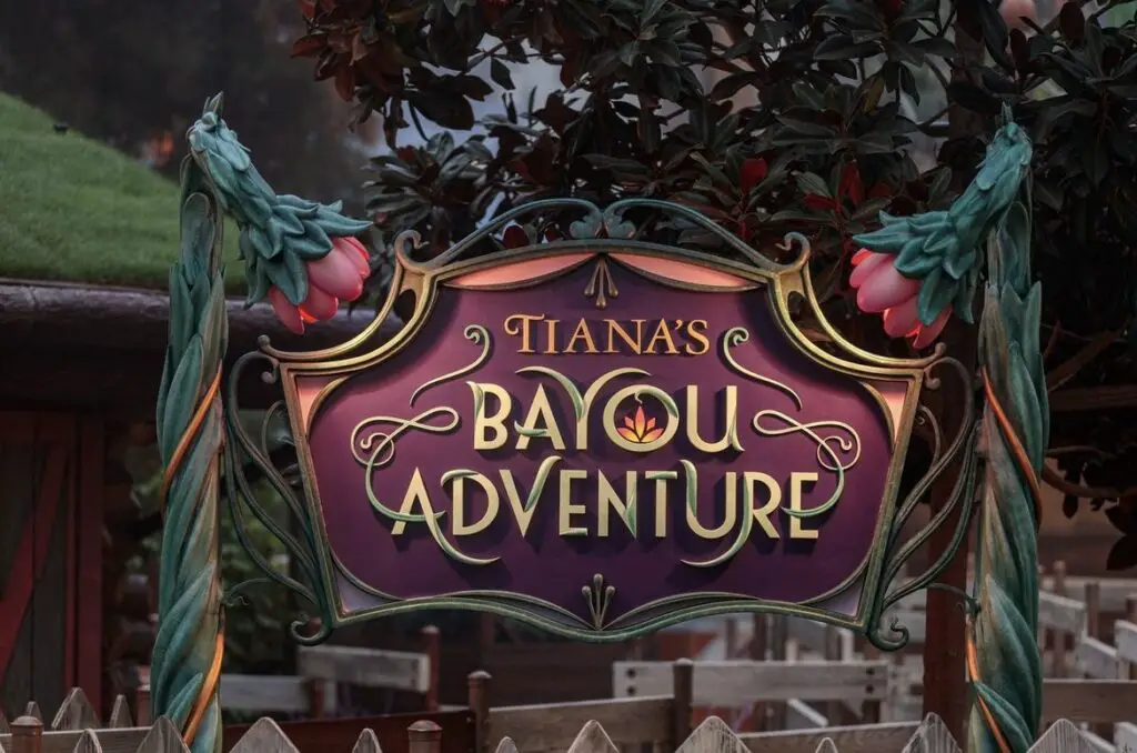 Tiana's Bayou Adventure Sign at Disneyland Park