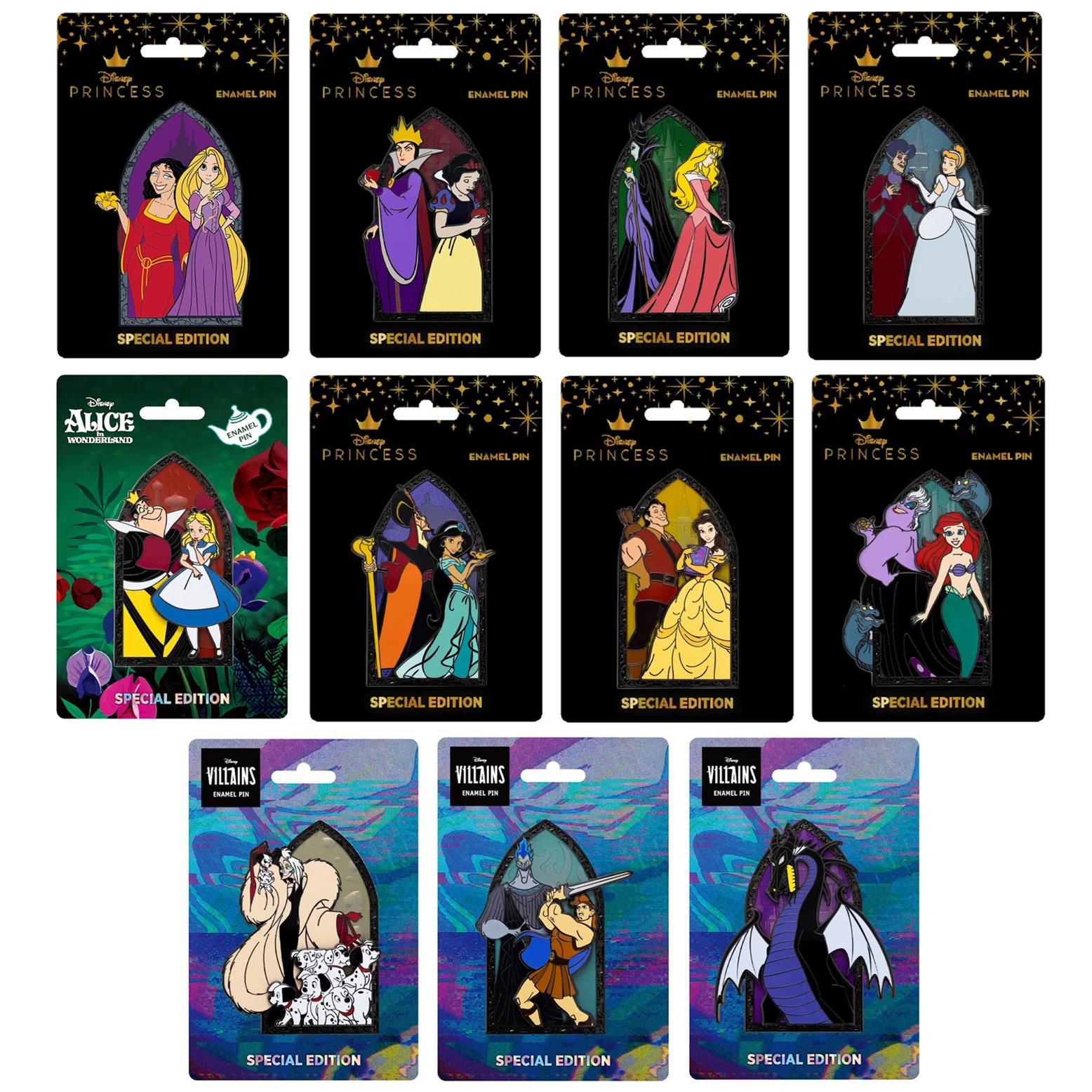 Disney Good Vs. Evil Complete Series with Completer Dragon Collectible Pin on Pin Special Edition 300