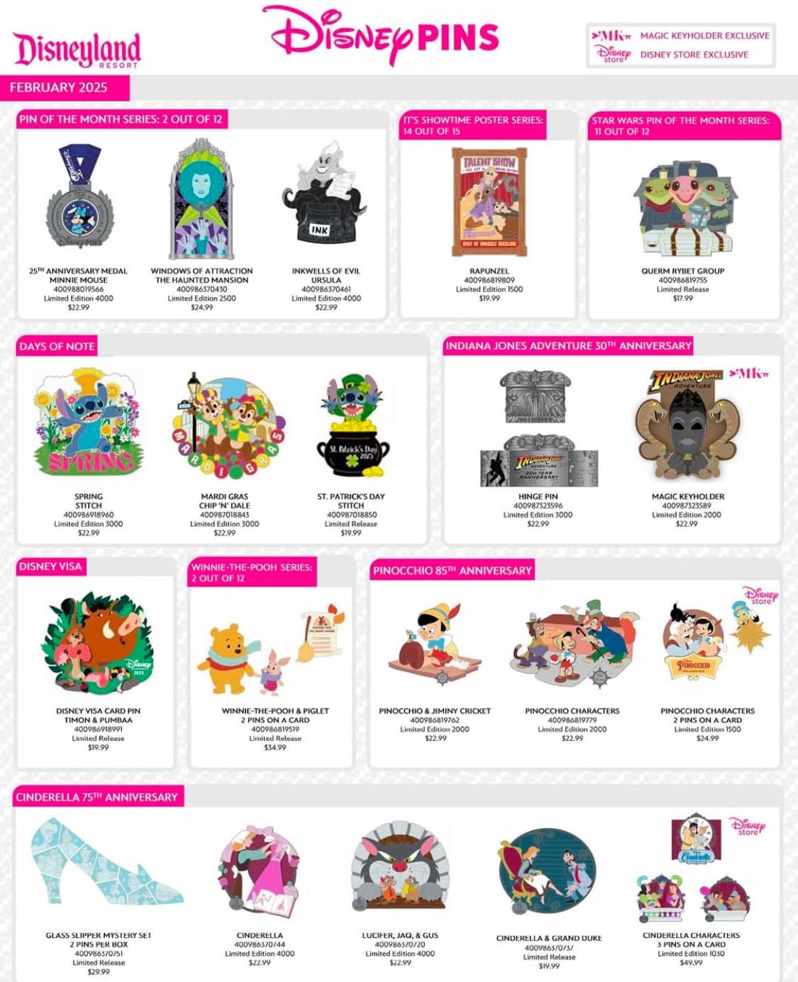 Disneyland Pin Preview Sheet - February 2025