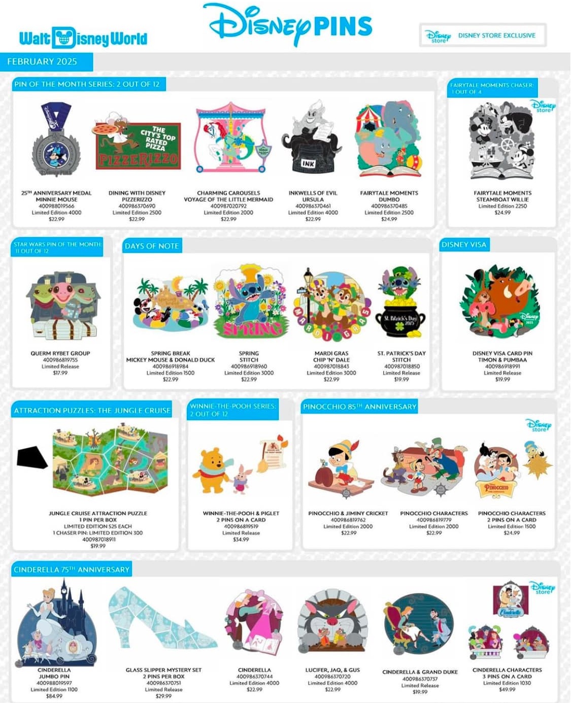 Walt Disney World Pin Preview Sheet - February 2025