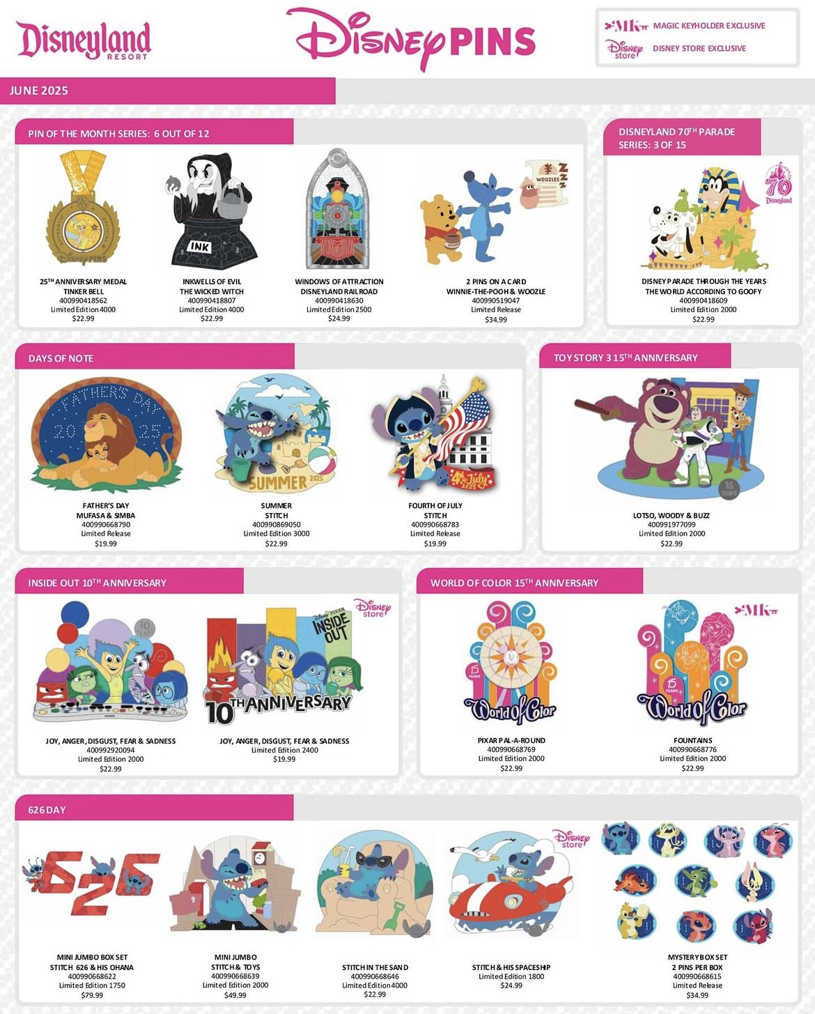 Disneyland Resort Pin Preview Sheet - June 2025