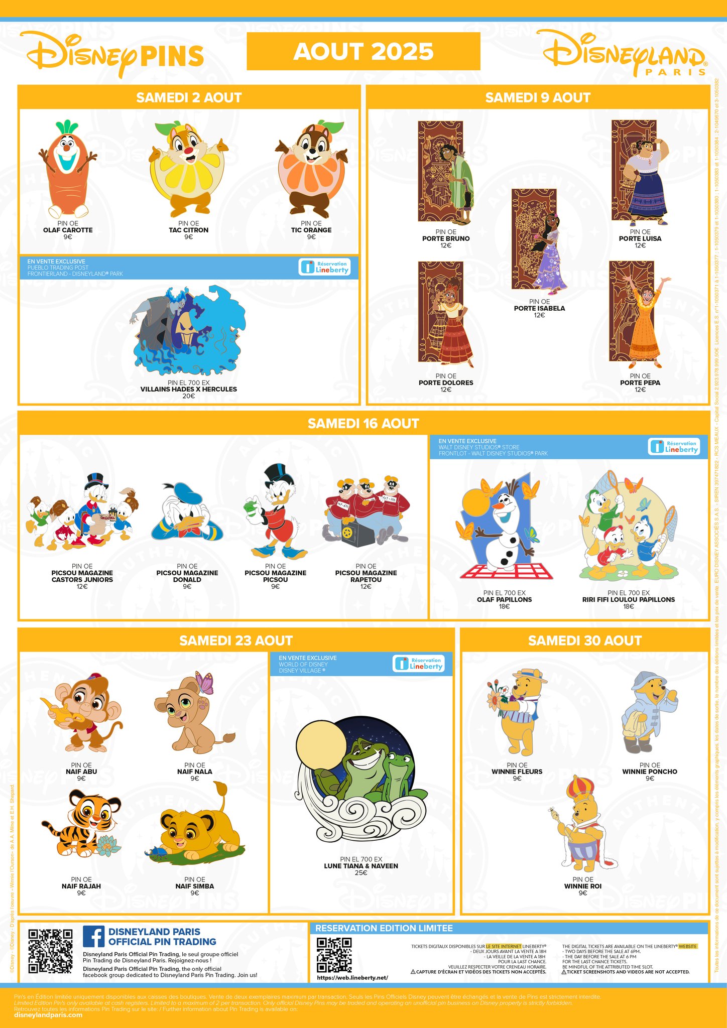 Disneyland Paris August 2025 Pins Preview Sheet
