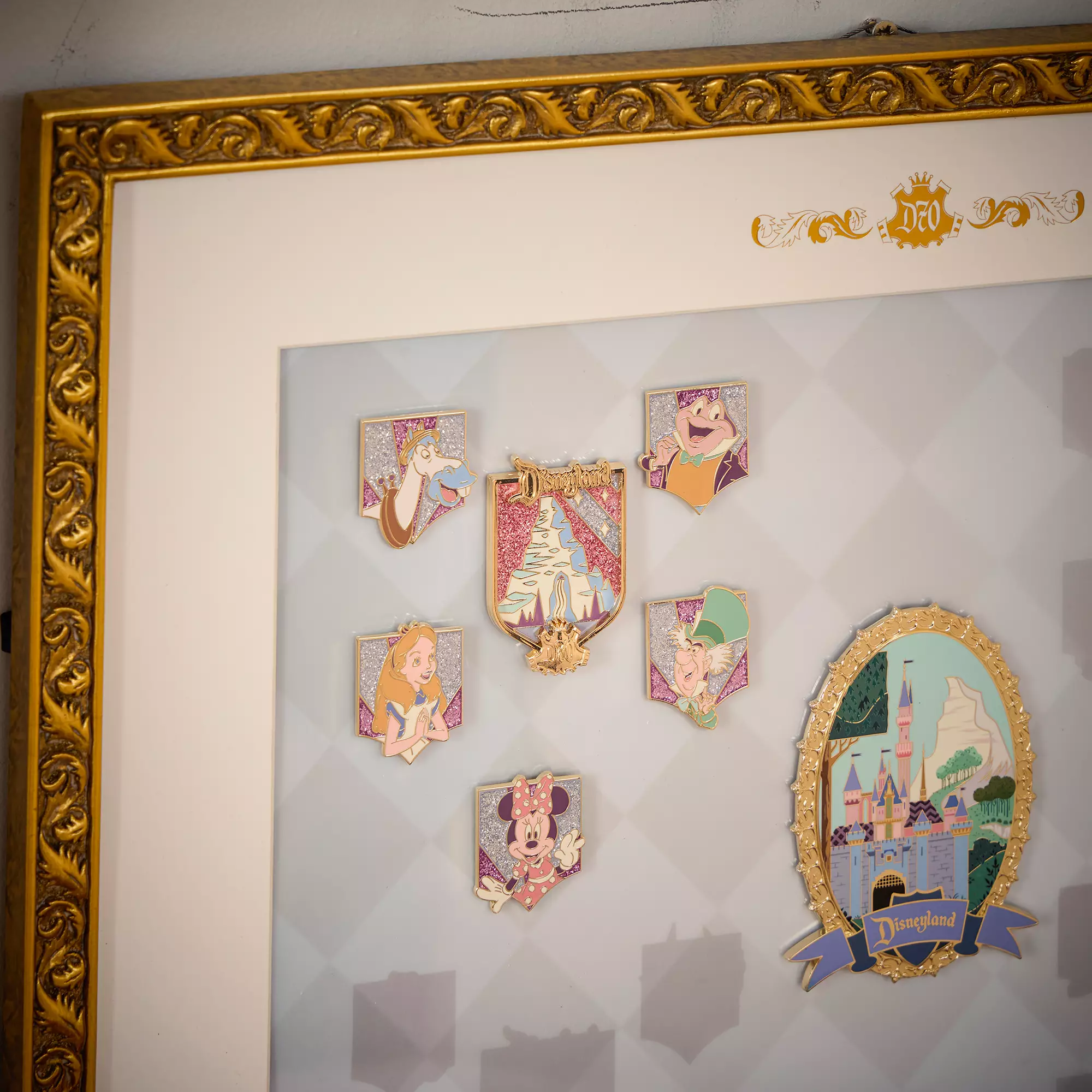 Disneyland 70th Anniversary Vault Collection Pin Display Frame with Three Pins – Limited Edition Example