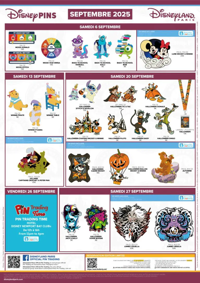 Disneyland Paris September 2025 Pins Preview Sheet