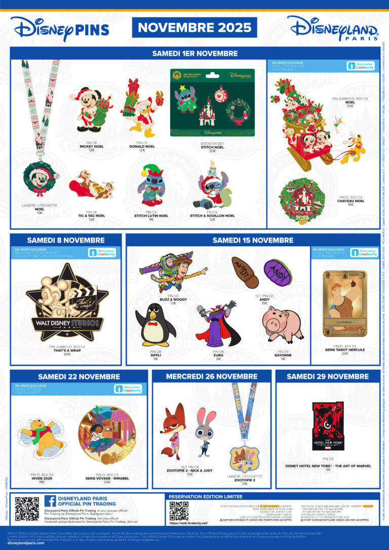 Disneyland Paris November 2025 Pins Preview Sheet