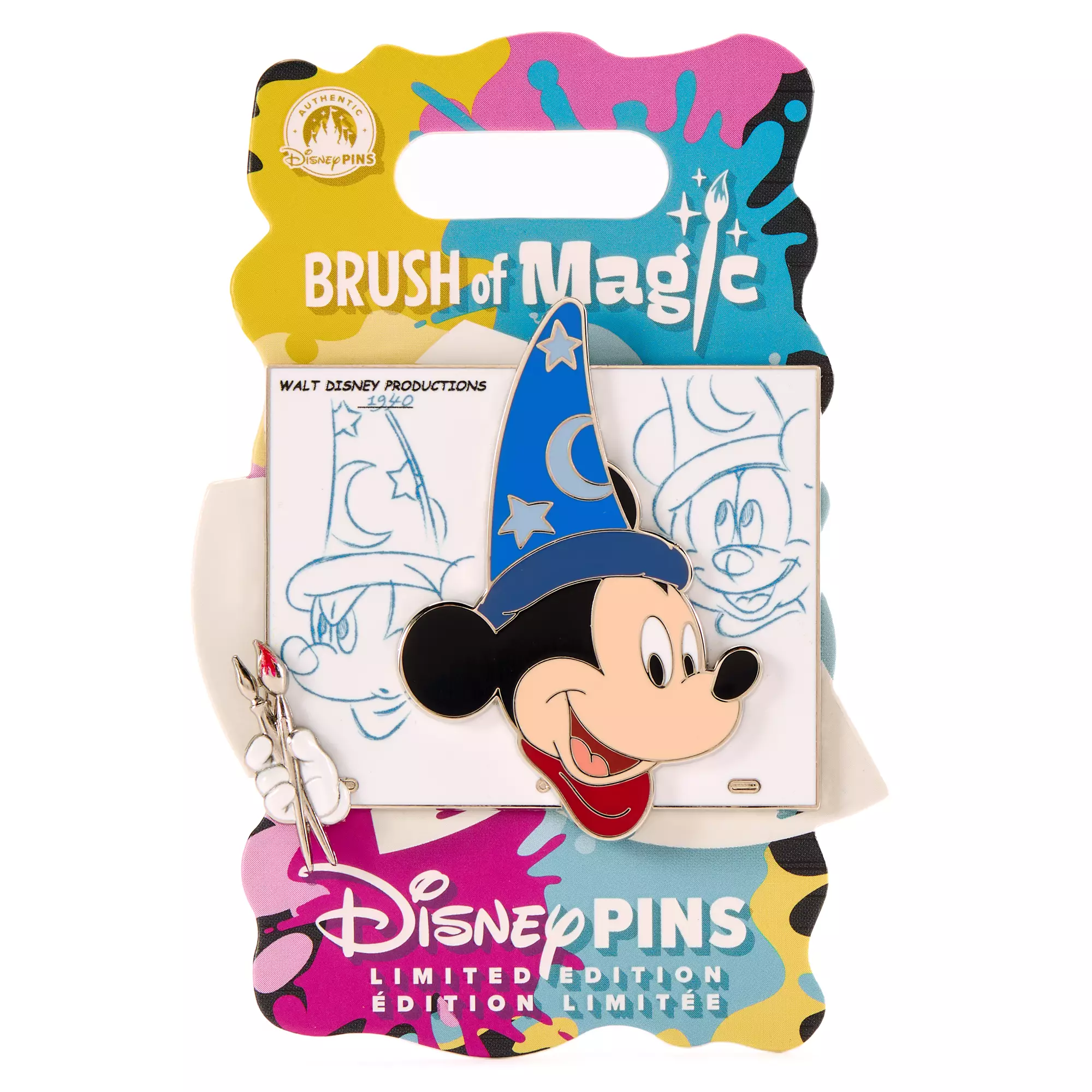 Sorcerer Mickey Mouse Pin on Card – Fantasia – Brush of Magic – Limited Edition
