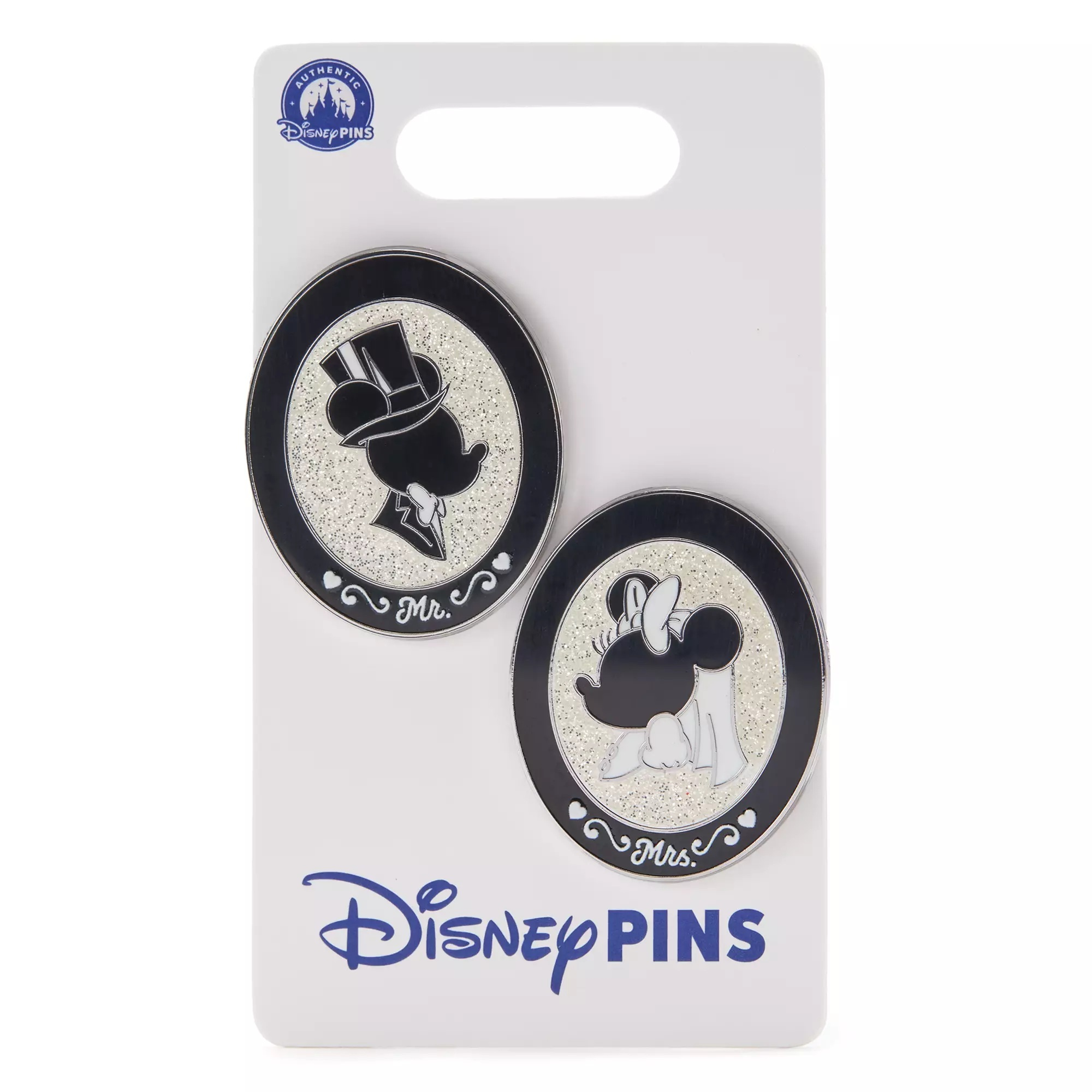 Mickey and Minnie Mouse Shadow Silhouettes ''Mr. and Mrs.'' 2-Pin Set on Card
