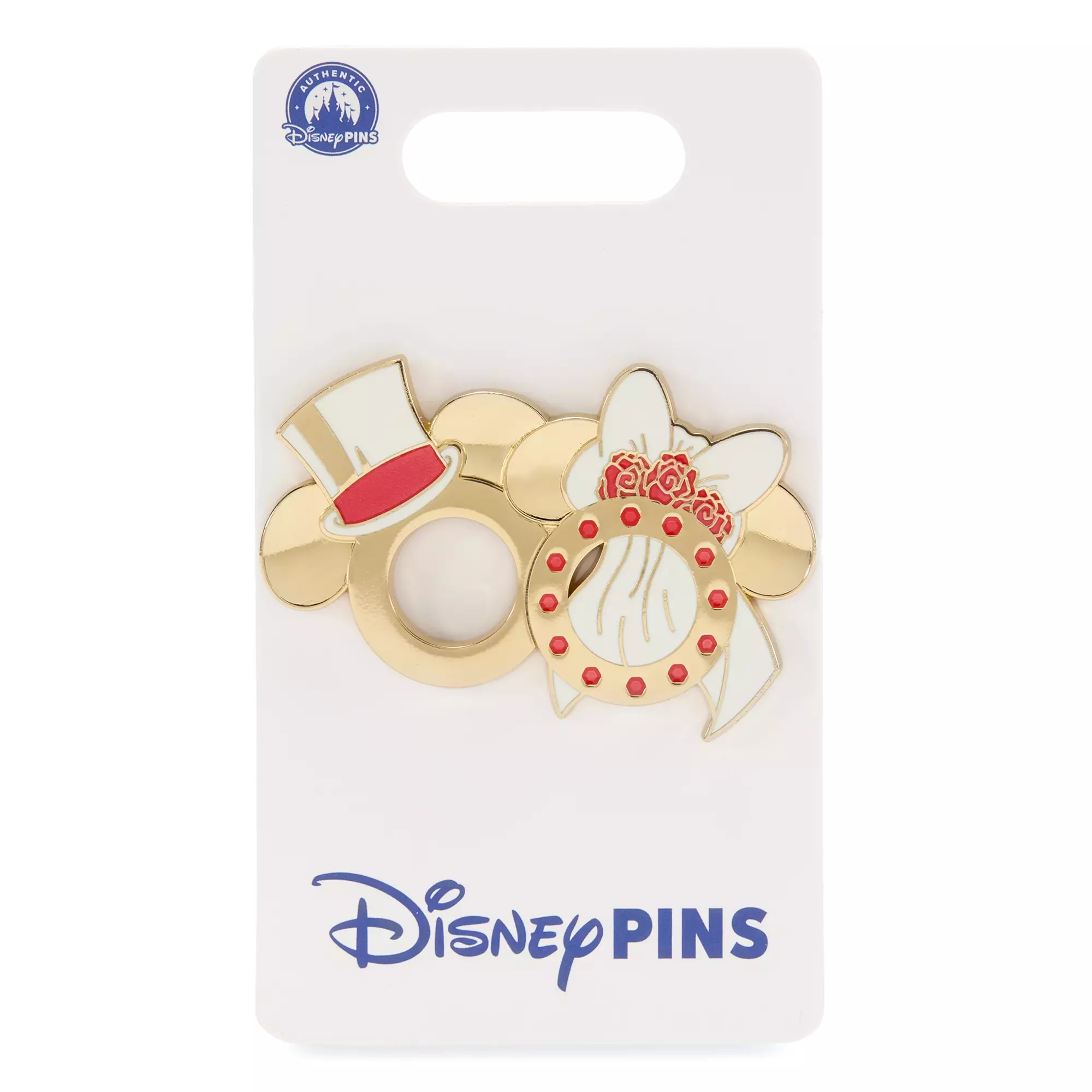 Mickey and Minnie Mouse Wedding Rings Pin on Card