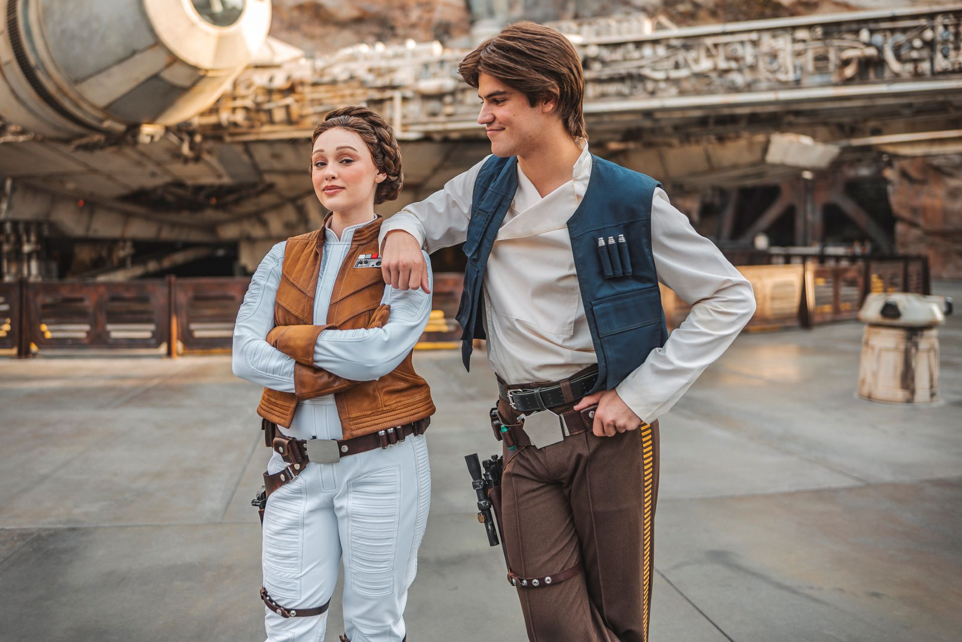 Han Solo and Leia Organa at Star Wars Galaxy's Edge at Disneyland