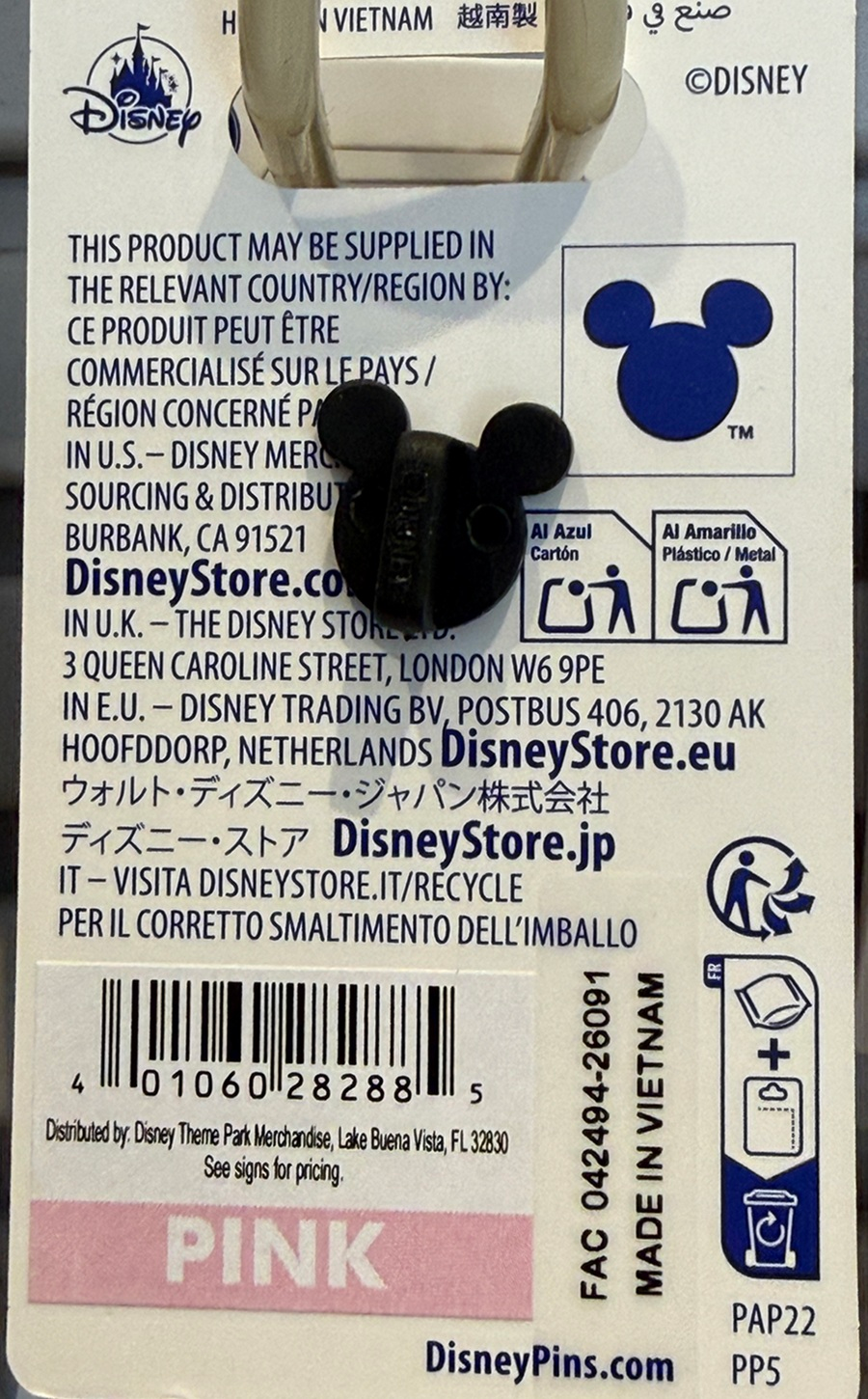 Cinderella Cast Pin - Back of Card