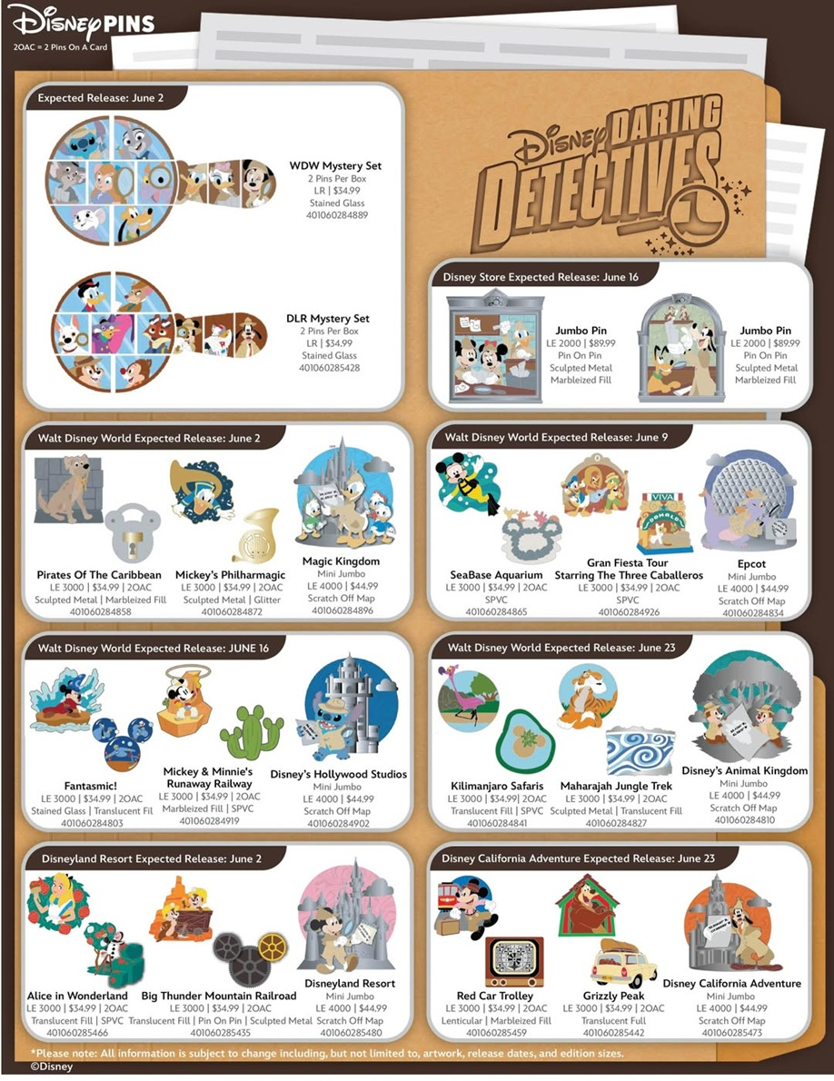 Disney Daring Detectives Pins Preview Sheet June 2026