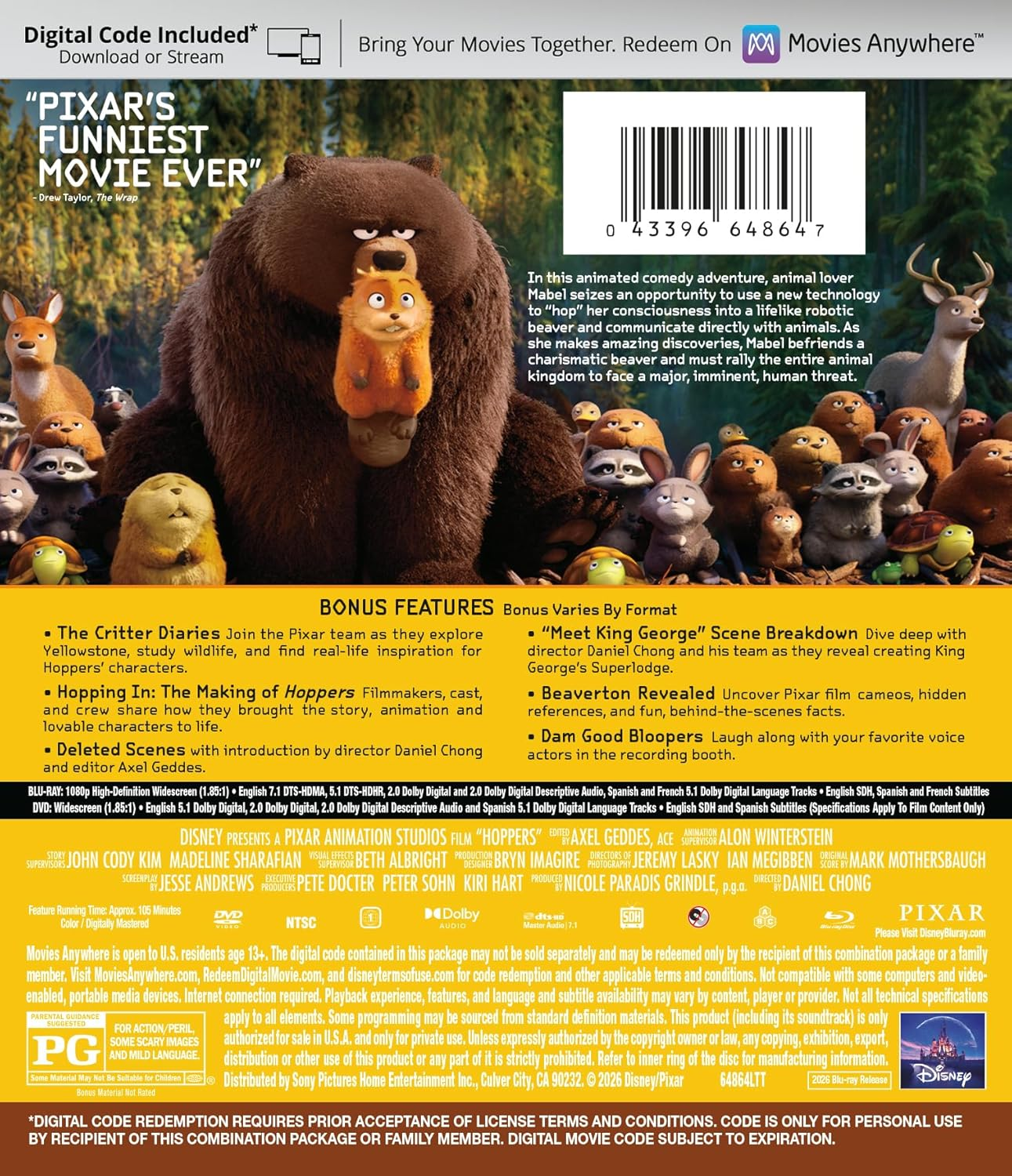 Disney Pixar Hoppers Blu Ray Back Cover