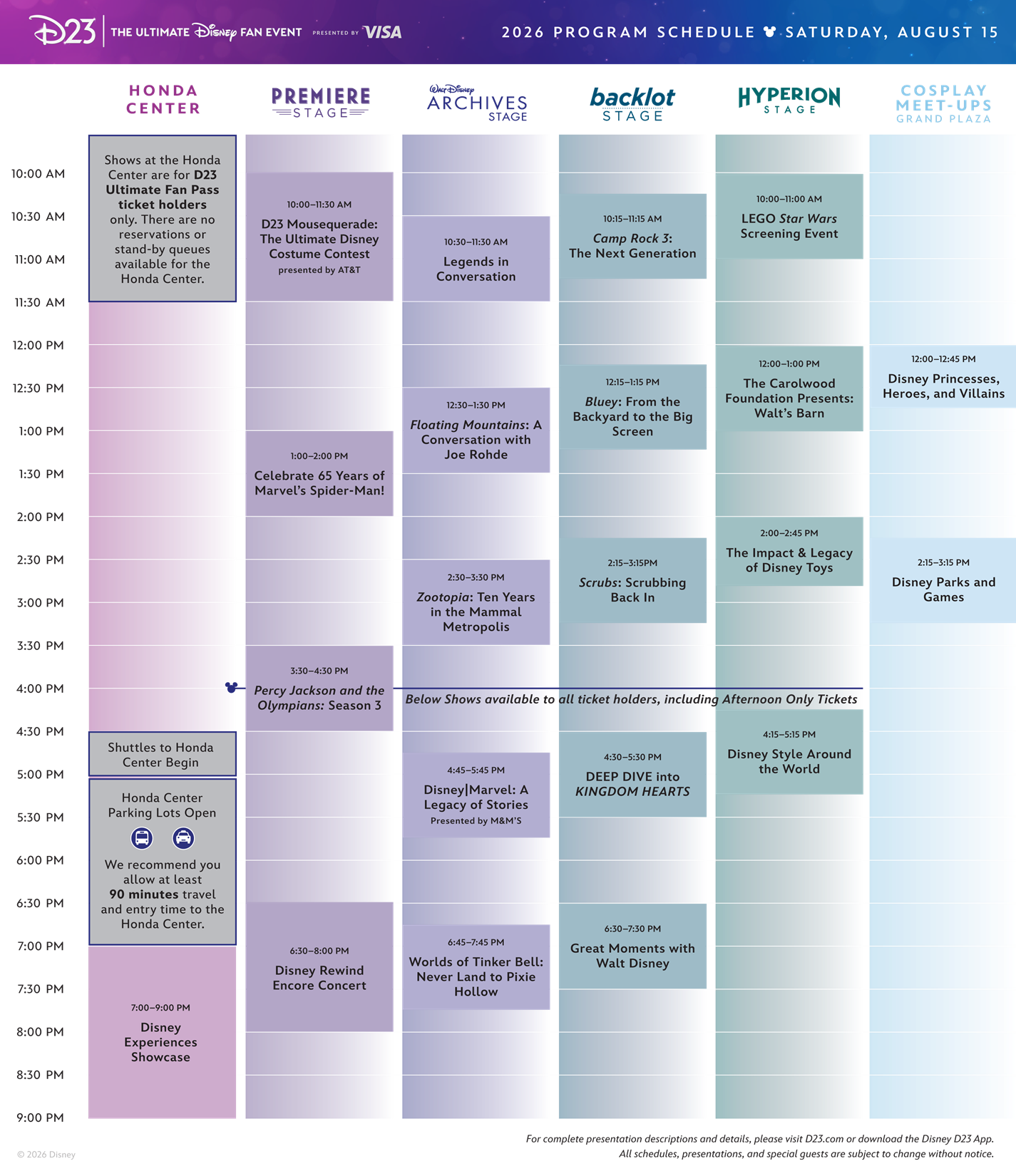 D23 2026 Event Programming Schedule Saturday