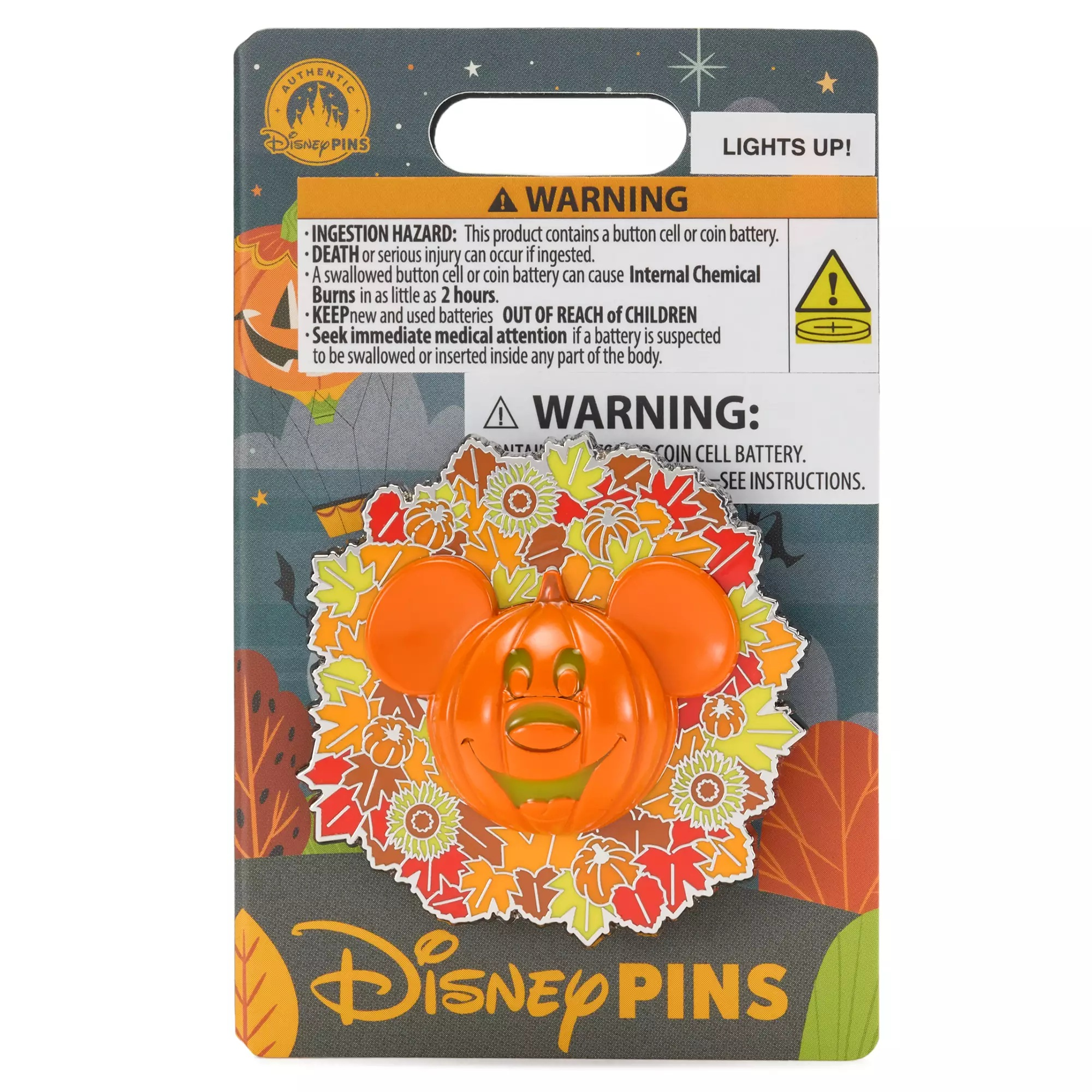 Mickey Mouse Jack-o'-Lantern Wreath Light-Up Halloween Pin 2026