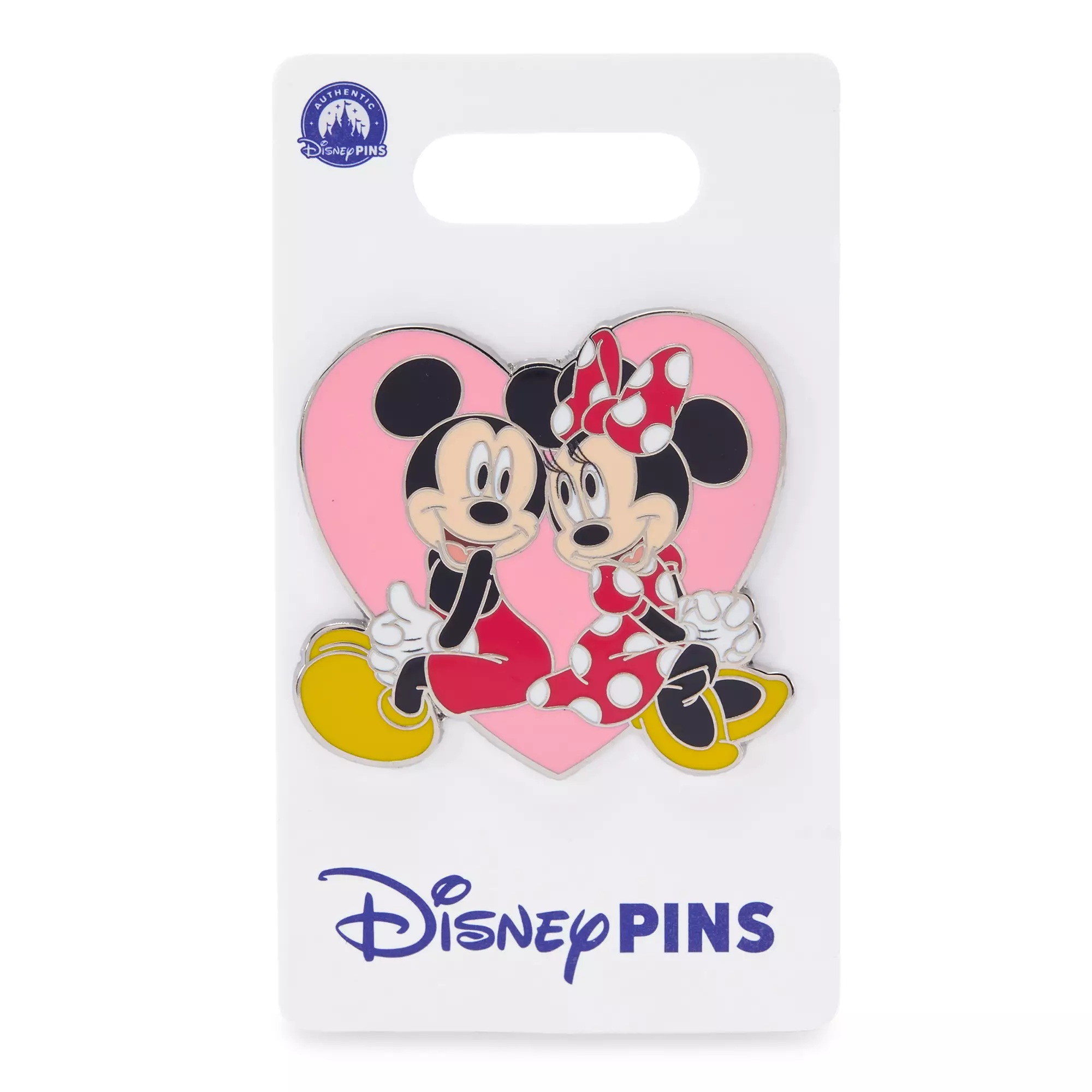 Mickey and Minnie Mouse Heart Pin on Card