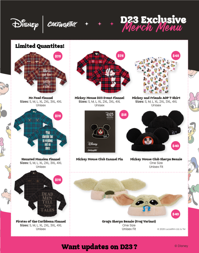 Cakeworthy D23 Exclusive Merch Menu