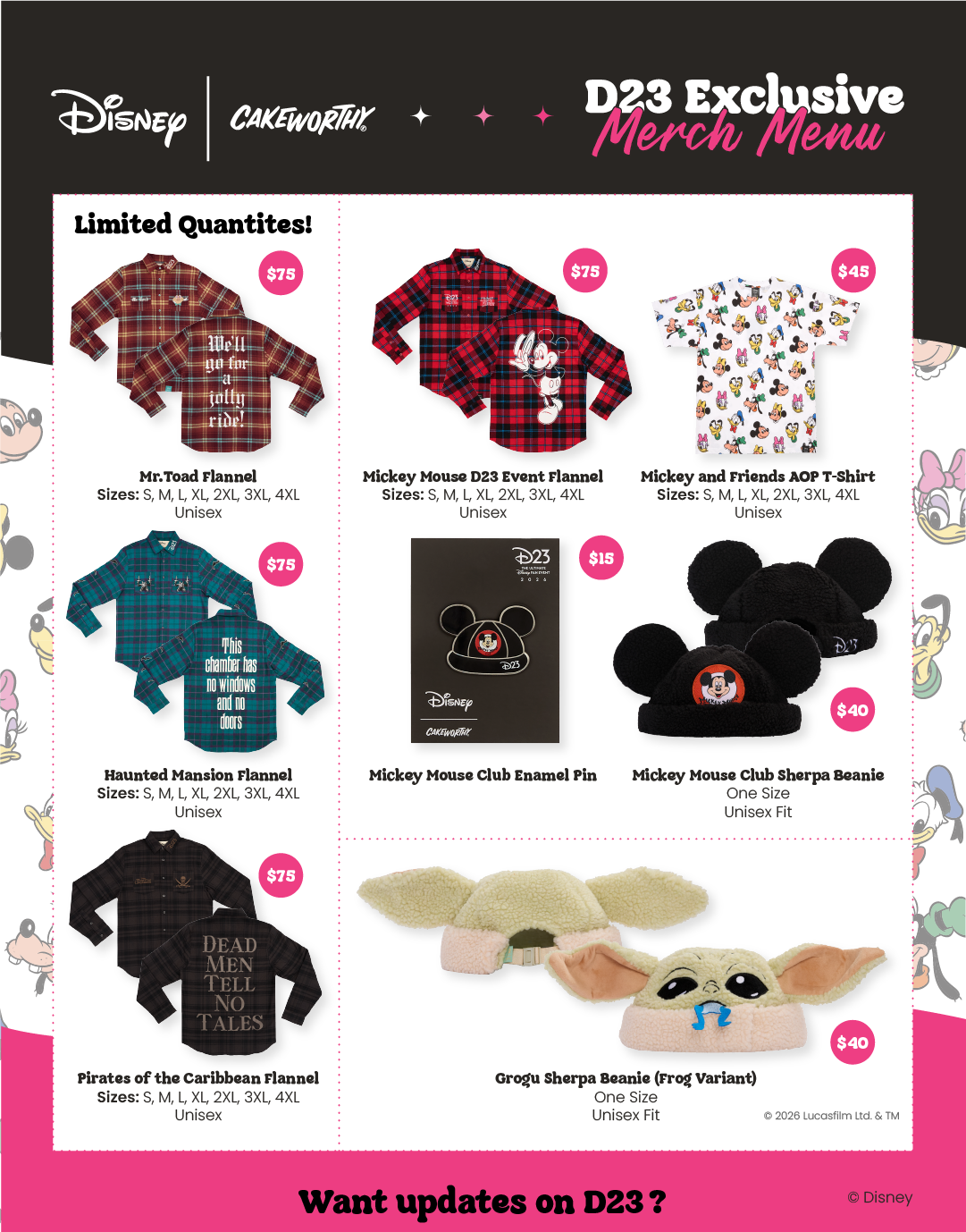 Cakeworthy D23 Exclusive Merch Menu