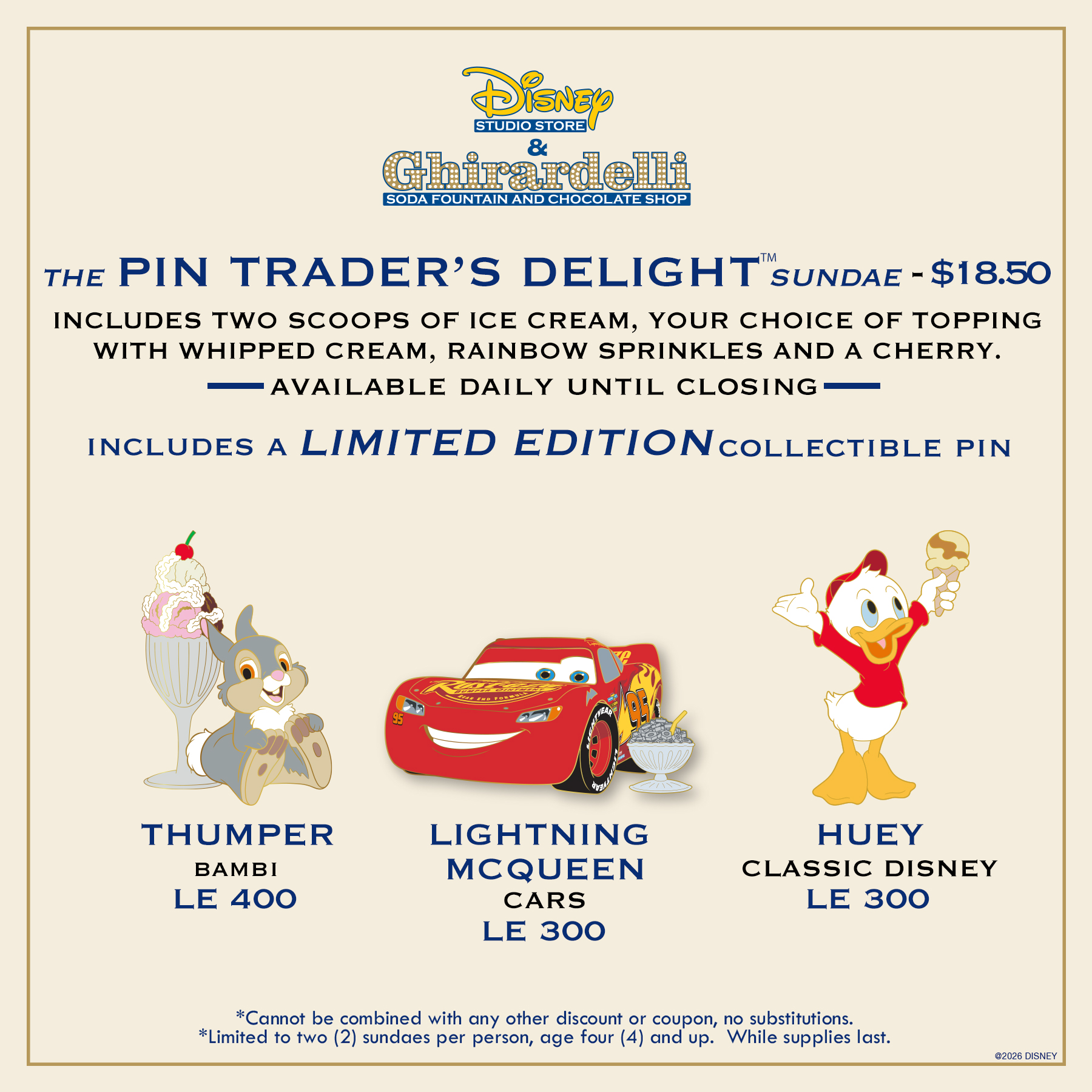Disney Studio Store Hollywood Pin Trader's Delight September 2026 Sundae Pins