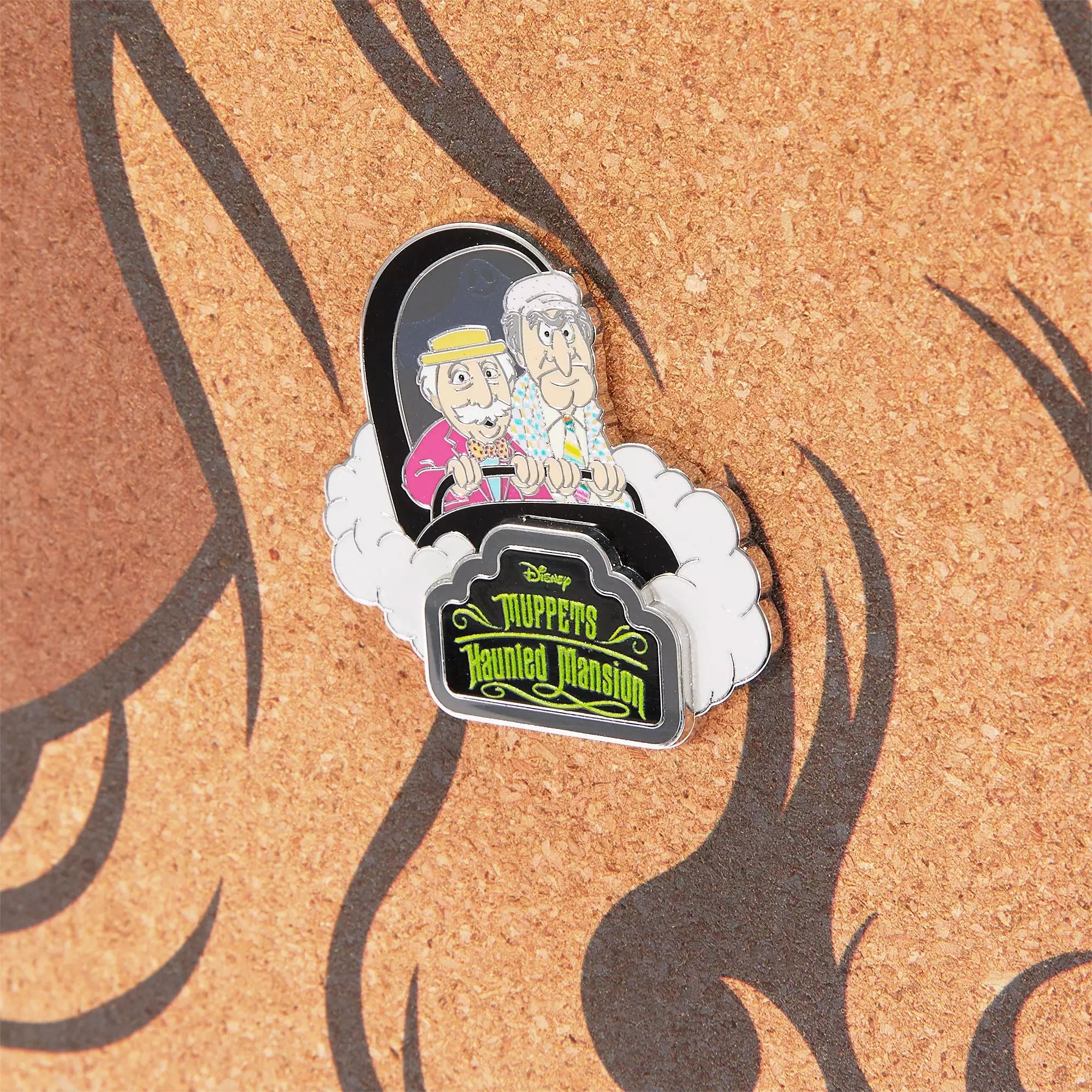 Miss Piggy Pin Collector's Cork Board with Statler & Waldorf Pin – Muppets Haunted Mansion – Limited Release Pin