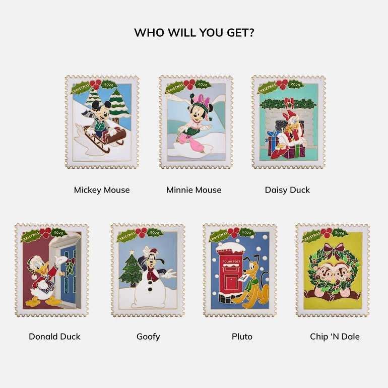 Disney Christmas Stamp Mystery Pin Set