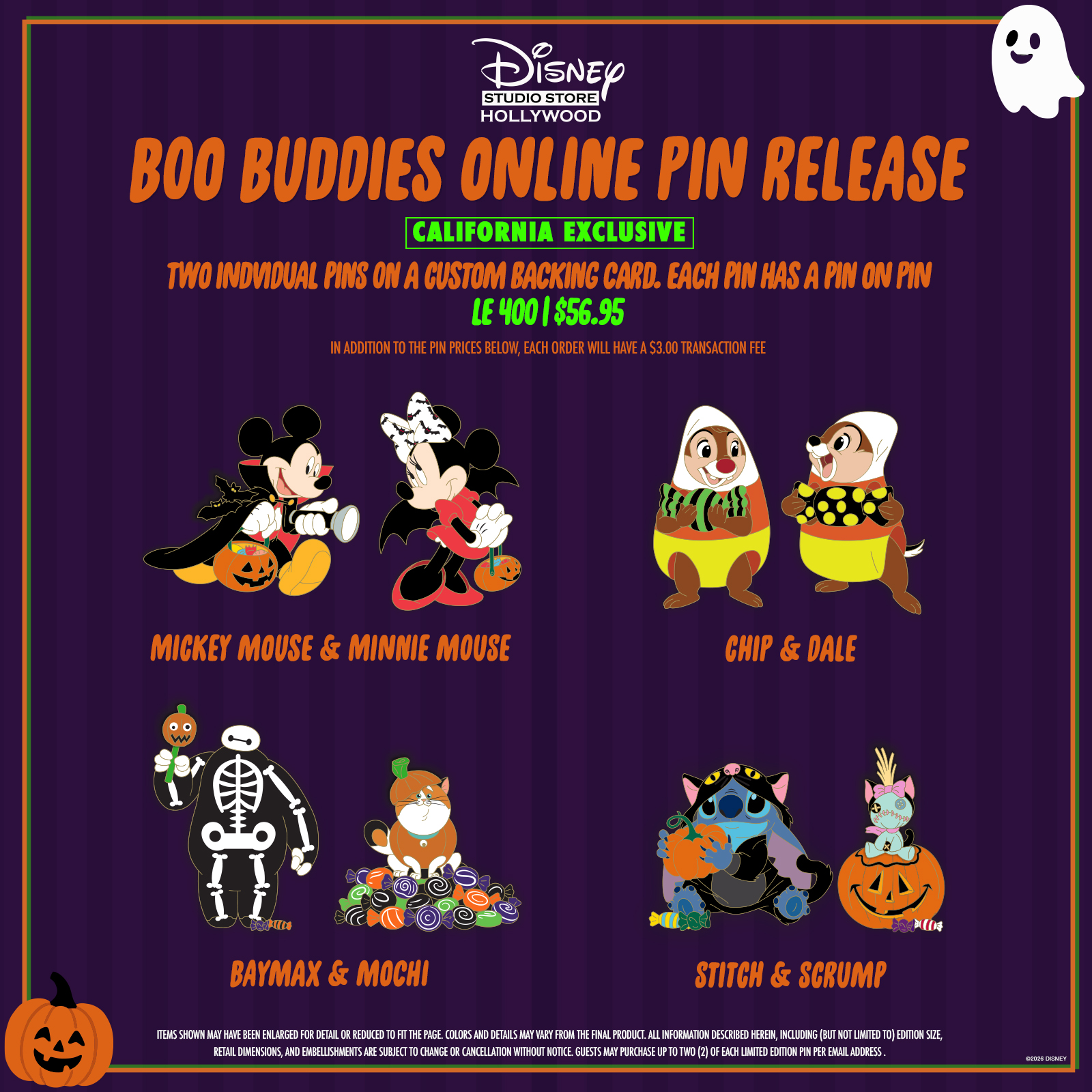 Disney Studio Store Hollywood Boo Buddies Pins