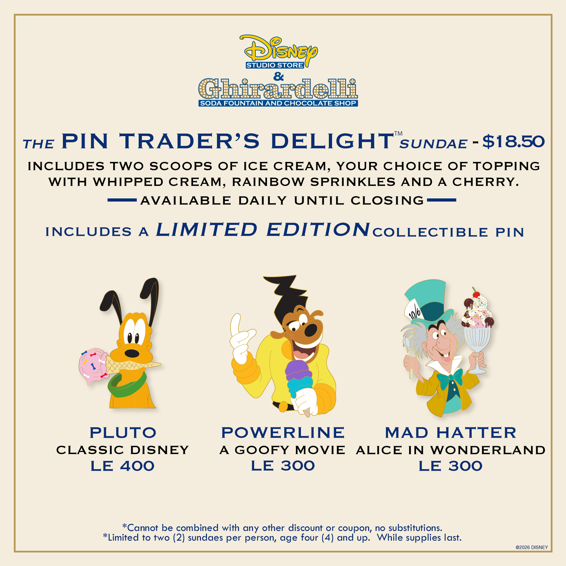 Disney Studio Store Hollywood Pin Trader's Delight October 2026 Sundae Pins