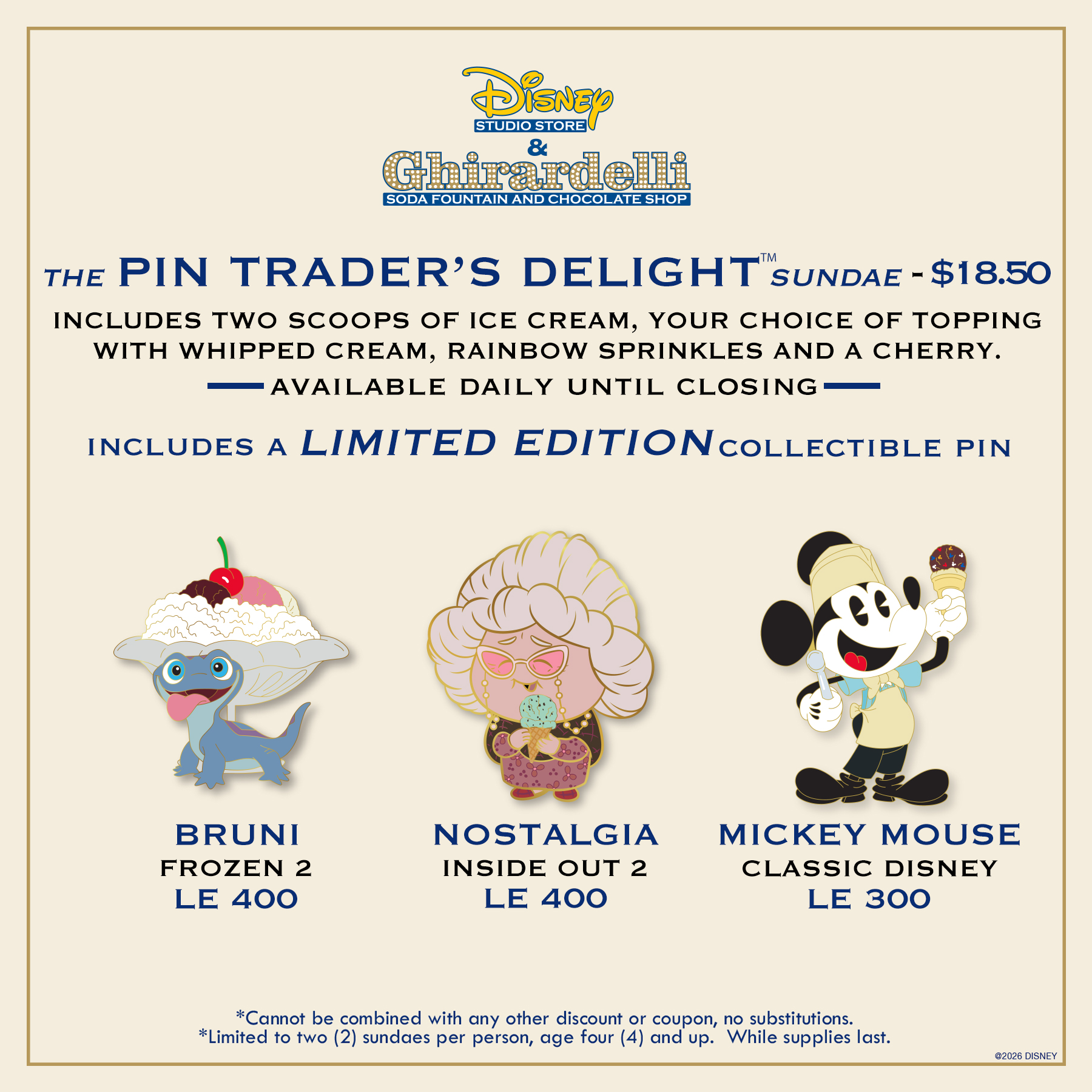 Disney Studio Store Hollywood Pin Trader's Delight Second October 2026 Sundae Pins
